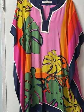Trina Turk Pink Multicolor Tropical Midi Dress